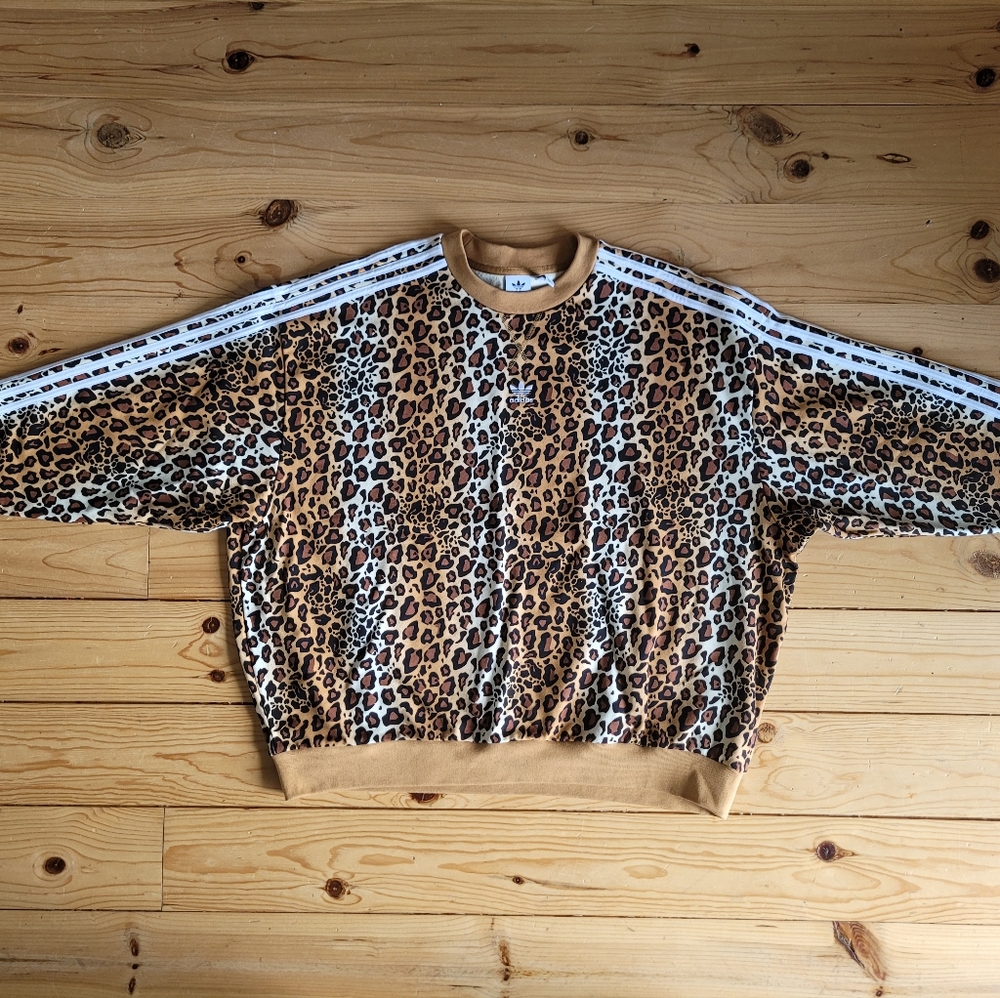 Adidas Oversized Leopard Print Crew Neck Sweatshirt